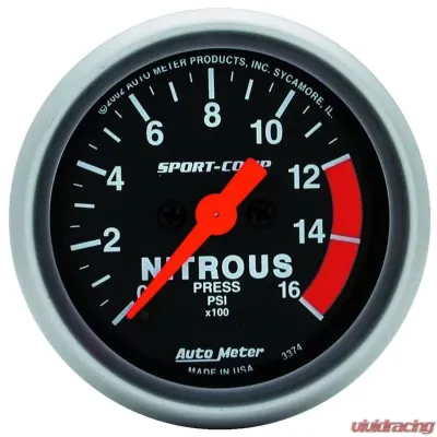 AutoMeter GAUGE; NITROUS PRESSURE; 2 1/16in.; 1600PSI; DIGITAL STEPPER MOTOR; SPORT-COMP - 3374