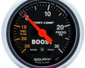 AutoMeter GAUGE; VAC/BOOST; 2 1/16in.; 30INHG-30PSI; STEPPER MOTOR W/PEAK/WARN; SPORT-COMP