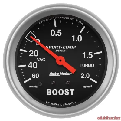 AutoMeter GAUGE; VAC/BOOST; 2 5/8in.; 60CMHG-2.1KG/CM2; MECHANICAL; SPORT-COMP - 3401-J