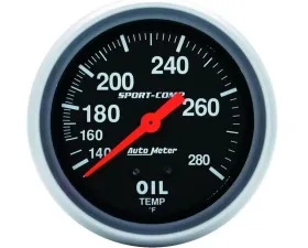 AutoMeter GAUGE; OIL TEMP; 2 5/8in.; 140-280deg.F; MECHANICAL; 12 FT.; SPORT-COMP
