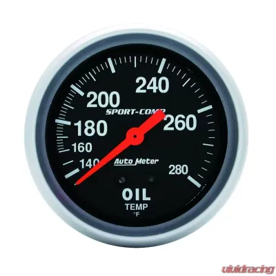 AutoMeter GAUGE; OIL TEMP; 2 5/8in.; 140-280deg.F; MECHANICAL; 12 FT.; SPORT-COMP - 3443