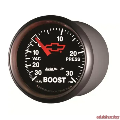 AutoMeter GAUGE; VAC/BOOST; 2 1/16in.; 30INHG-30PSI; MECHANICAL; CHEVY RED BOWTIE; BLACK - 3603-00406