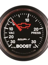 AutoMeter GAUGE; VAC/BOOST; 2 1/16in.; 30INHG-30PSI; MECHANICAL; CHEVY RED BOWTIE; BLACK                                     - 3603-00406 - Image 3