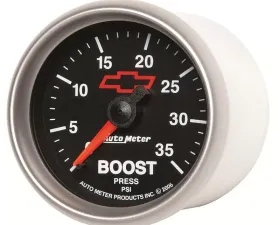 AutoMeter GAUGE; BOOST; 2 1/16in.; 35PSI; MECHANICAL; CHEVY RED BOWTIE; BLACK