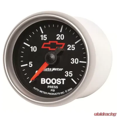 AutoMeter GAUGE; BOOST; 2 1/16in.; 35PSI; MECHANICAL; CHEVY RED BOWTIE; BLACK - 3604-00406