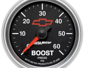 AutoMeter GAUGE; BOOST; 2 1/16in.; 60PSI; MECHANICAL; CHEVY RED BOWTIE; BLACK