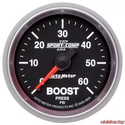 AutoMeter GAUGE; BOOST; 2 1/16in.; 60PSI; MECHANICAL; SPORT-COMP II - 3605