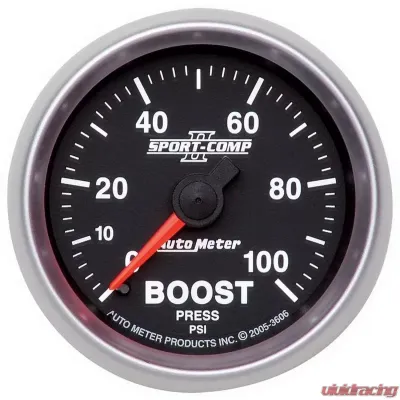 AutoMeter GAUGE; BOOST; 2 1/16in.; 100PSI; MECHANICAL; SPORT-COMP II - 3606