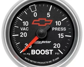 AutoMeter GAUGE; VAC/BOOST; 2 1/16in.; 30INHG-20PSI; MECHANICAL; CHEVY RED BOWTIE; BLACK