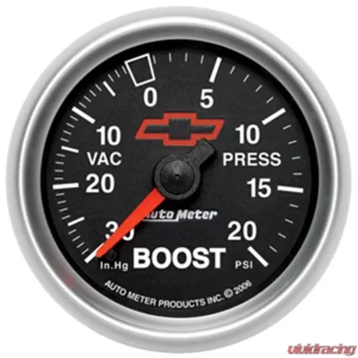 AutoMeter GAUGE; VAC/BOOST; 2 1/16in.; 30INHG-20PSI; MECHANICAL; CHEVY RED BOWTIE; BLACK - 3607-00406