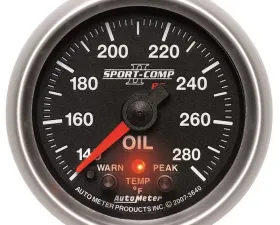 AutoMeter GAUGE; OIL TEMP; 2 1/16in.; 140-280deg.F; STEPPER MOTOR W/PEAK/WARN; SPORT-COMP