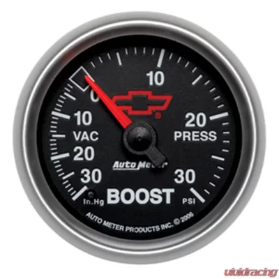 AutoMeter GAUGE; VAC/BOOST; 2 1/16in.; 30INHG-30PSI; DIGITAL STEPPER MOTOR; CHEVY RED BOWT - 3659-00406