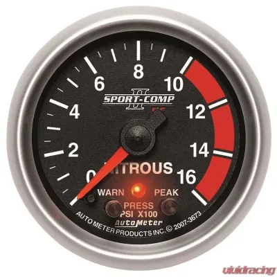AutoMeter GAUGE; NITROUS PRESS; 2 1/16in.; 1600PSI; STEPPER MOTOR W/PK/WRN; SPORT-COMP II - 3673