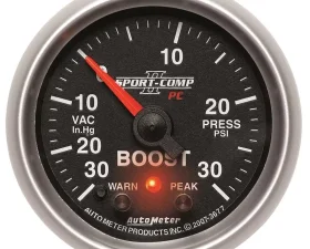 AutoMeter GAUGE; VAC/BOOST; 2 1/16in.; 30INHG-30PSI; STEPPER MOTOR W/PK/WRN; SPORT-COMP II