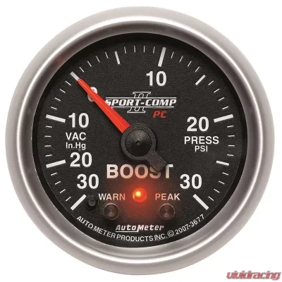 AutoMeter GAUGE; VAC/BOOST; 2 1/16in.; 30INHG-30PSI; STEPPER MOTOR W/PK/WRN; SPORT-COMP II - 3677