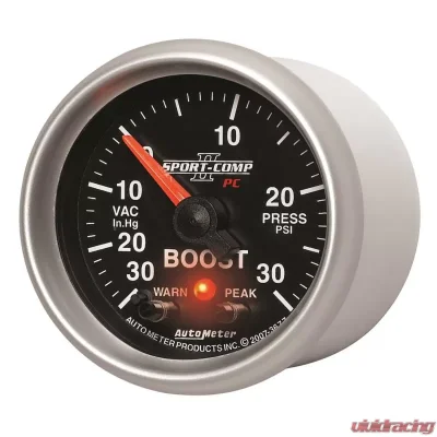 AutoMeter GAUGE; VAC/BOOST; 2 1/16in.; 30INHG-30PSI; STEPPER MOTOR W/PK/WRN; SPORT-COMP II - 3677