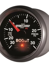 AutoMeter GAUGE; VAC/BOOST; 2 1/16in.; 30INHG-30PSI; STEPPER MOTOR W/PK/WRN; SPORT-COMP II                                     - 3677 - Image 3