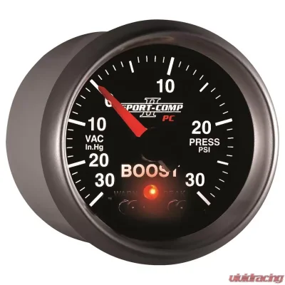 AutoMeter GAUGE; VAC/BOOST; 2 1/16in.; 30INHG-30PSI; STEPPER MOTOR W/PK/WRN; SPORT-COMP II - 3677