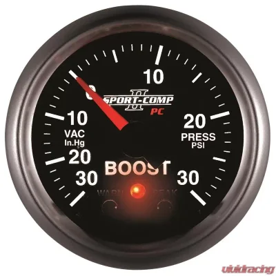 AutoMeter GAUGE; VAC/BOOST; 2 1/16in.; 30INHG-30PSI; STEPPER MOTOR W/PK/WRN; SPORT-COMP II - 3677