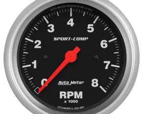 AutoMeter GAUGE; TACHOMETER; 3 3/8in.; 8K RPM; IN-DASH; SPORT-COMP