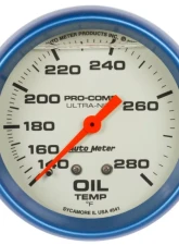 AutoMeter GAUGE; OIL TEMP; 2 5/8in.; 140-280deg.F; LIQUID FILLED MECH; GLOW IN DARK; ULTRA                                     - 4241 - Image 2