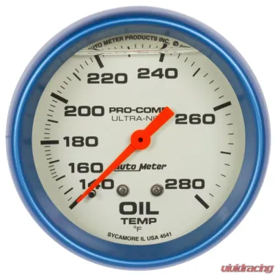 AutoMeter GAUGE; OIL TEMP; 2 5/8in.; 140-280deg.F; LIQUID FILLED MECH; GLOW IN DARK; ULTRA - 4241