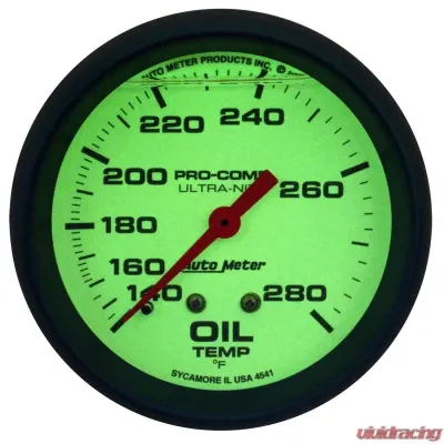 AutoMeter GAUGE; OIL TEMP; 2 5/8in.; 140-280deg.F; LIQUID FILLED MECH; GLOW IN DARK; ULTRA - 4241
