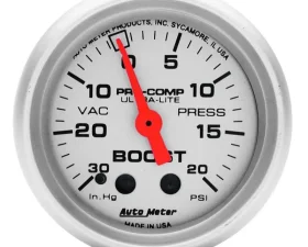 AutoMeter GAUGE; VAC/BOOST; 2 1/16in.; 30INHG-20PSI; MECHANICAL; ULTRA-LITE