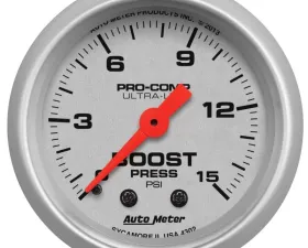 AutoMeter GAUGE; BOOST; 2 1/16in.; 15PSI; MECHANICAL; ULTRA-LITE
