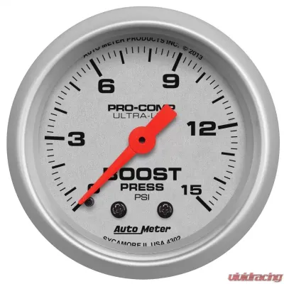 AutoMeter GAUGE; BOOST; 2 1/16in.; 15PSI; MECHANICAL; ULTRA-LITE - 4302