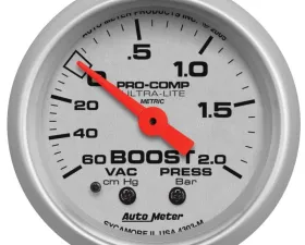 AutoMeter GAUGE; VAC/BOOST; 2 1/16in.; 60CMHG-2.0BAR; MECHANICAL; ULTRA-LITE