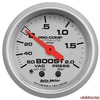 AutoMeter GAUGE; VAC/BOOST; 2 1/16in.; 60CMHG-2.0BAR; MECHANICAL; ULTRA-LITE - 4303-M