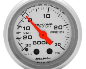 AutoMeter GAUGE; VAC/BOOST; 2 1/16in.; 30INHG-30PSI; MECHANICAL; ULTRA-LITE