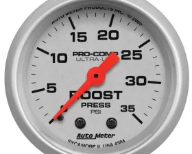 AutoMeter GAUGE; BOOST; 2 1/16in.; 35PSI; MECHANICAL; ULTRA-LITE