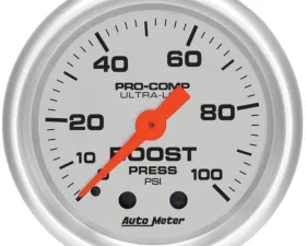 AutoMeter GAUGE; BOOST; 2 1/16in.; 100PSI; MECHANICAL; ULTRA-LITE