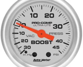 AutoMeter GAUGE; VAC/BOOST; 2 1/16in.; 30INHG-45PSI; MECHANICAL; ULTRA-LITE