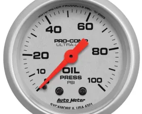 AutoMeter GAUGE; OIL PRESSURE; 2 1/16in.; 100PSI; MECHANICAL; ULTRA-LITE