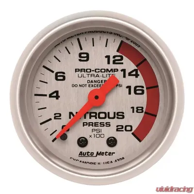 AutoMeter GAUGE; NITROUS PRESSURE; 2 1/16in.; 2000PSI; MECHANICAL; ULTRA-LITE - 4328
