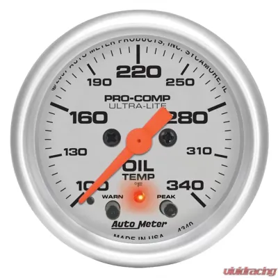 AutoMeter GAUGE; OIL TEMP; 2 1/16in.; 340deg.F; STEPPER MOTOR W/PEAK/WARN; ULTRA-LITE - 4340