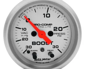 AutoMeter GAUGE; VAC/BOOST; 2 1/16in.; 30INHG-15PSI; STEPPER MOTOR W/PEAK/WARN; ULTRA-LITE