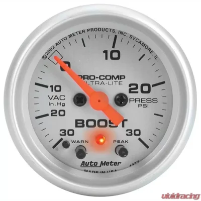 AutoMeter GAUGE; VAC/BOOST; 2 1/16in.; 30INHG-30PSI; STEPPER MOTOR W/PEAK/WARN; ULTRA-LITE - 4377