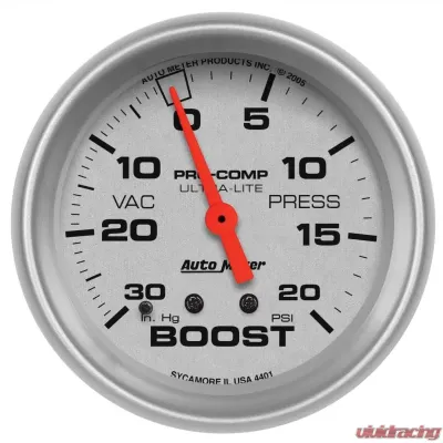 AutoMeter GAUGE; VAC/BOOST; 2 5/8in.; 30INHG-20PSI; MECHANICAL; ULTRA-LITE - 4401