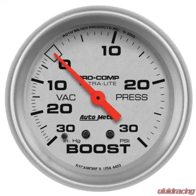 AutoMeter GAUGE; VAC/BOOST; 2 5/8in.; 30INHG-30PSI; MECHANICAL; ULTRA-LITE - 4403