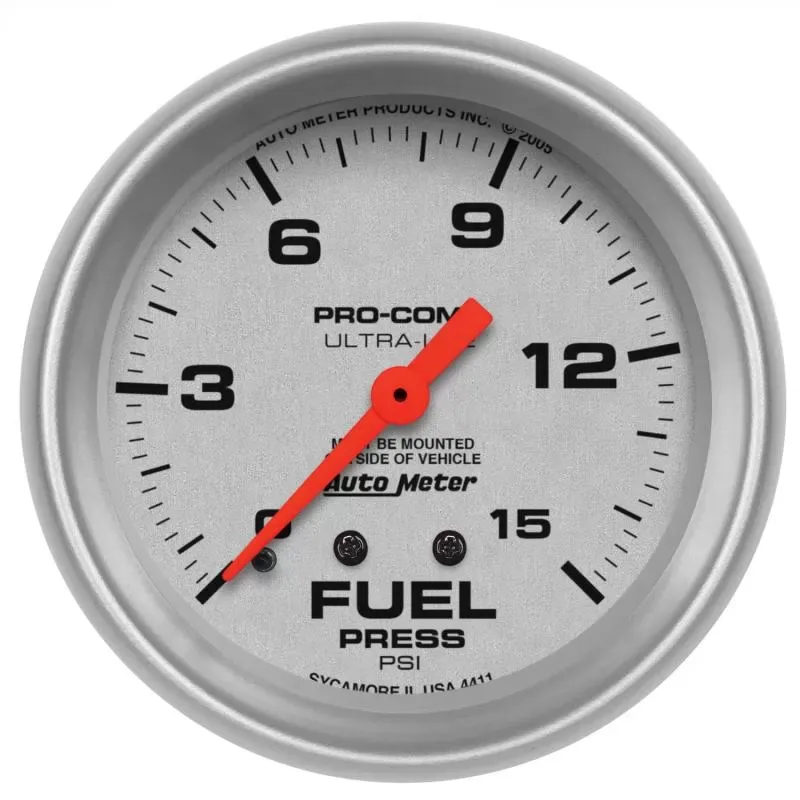 AutoMeter GAUGE; FUEL PRESSURE; 2 5/8in.; 15PSI; MECHANICAL; ULTRA-LITE - 4411
