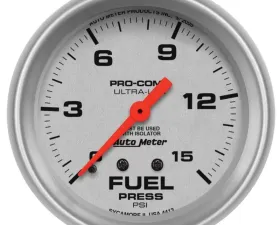 AutoMeter GAUGE; FUEL PRESSURE; 2 5/8in.; 15PSI; MECHANICAL W/ISOLATOR; ULTRA-LITE