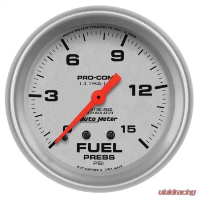 AutoMeter GAUGE; FUEL PRESSURE; 2 5/8in.; 15PSI; MECHANICAL W/ISOLATOR; ULTRA-LITE - 4413