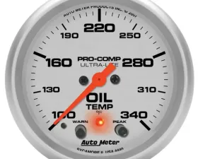 AutoMeter GAUGE; OIL TEMP; 2 5/8in.; 140-340deg.F; STEPPER MOTOR W/PEAK/WARN; ULTRA-LITE