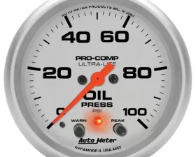 AutoMeter GAUGE; OIL PRESS; 2 5/8in.; 100PSI; DIGITAL STEPPER MOTOR W/PEAK/WRN; ULTRA-LITE