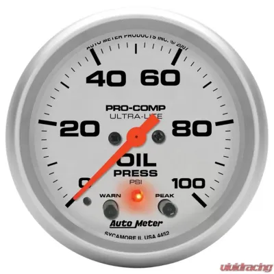 AutoMeter GAUGE; OIL PRESS; 2 5/8in.; 100PSI; DIGITAL STEPPER MOTOR W/PEAK/WRN; ULTRA-LITE - 4452