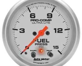 AutoMeter GAUGE; FUEL PRESS; 2 5/8in.; 15PSI; DIGITAL STEPPER MOTOR W/PK/WRN; ULTRA-LITE